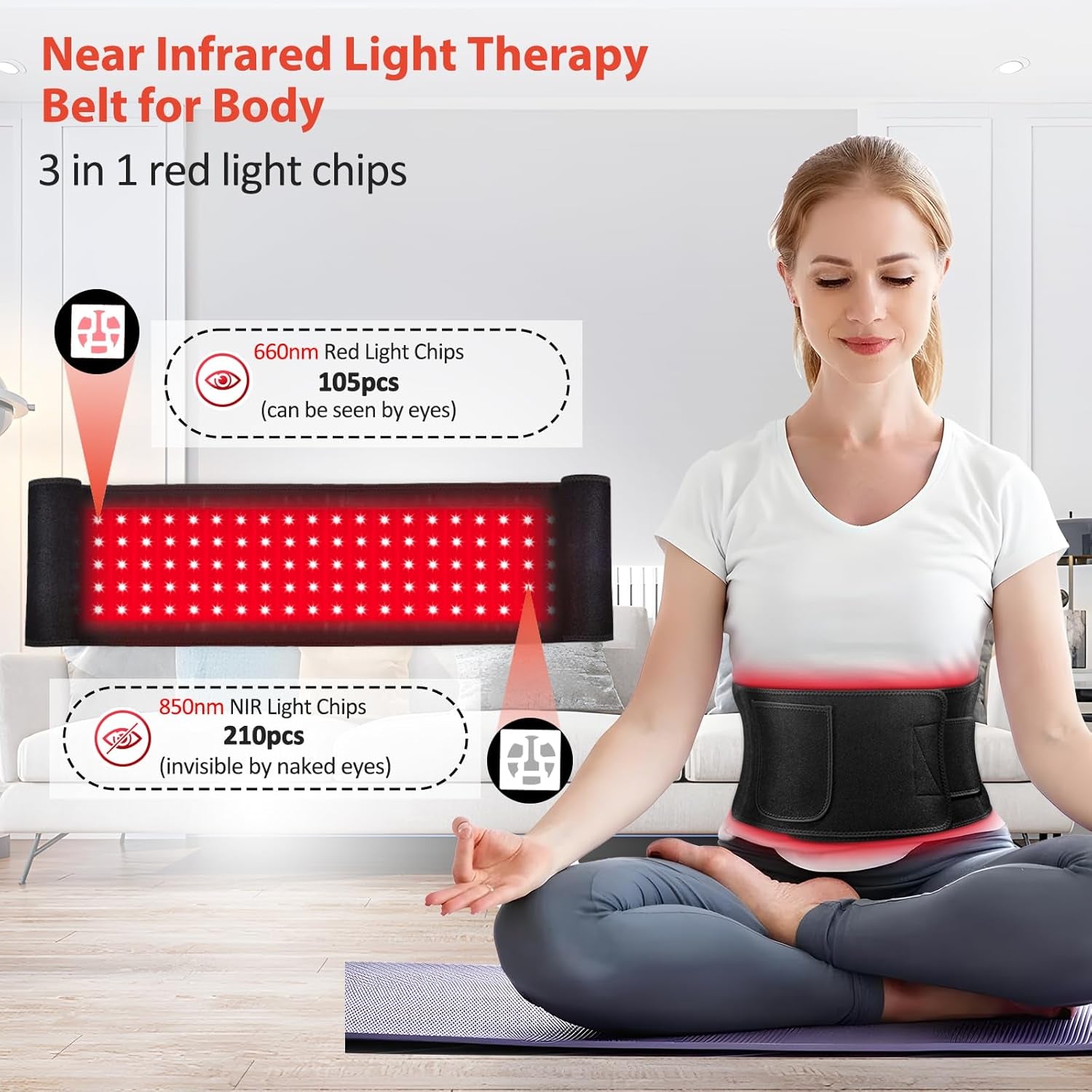 Red Light Therapy for Body, Infrared Light Therapy for Shoulder Waist Muscle Pain Relief, Upgraded 3 in 1 Led Beads, 660Nm Red Light &850Nm near Infrared Light Therapy Belt Wrap Timer Remote Control