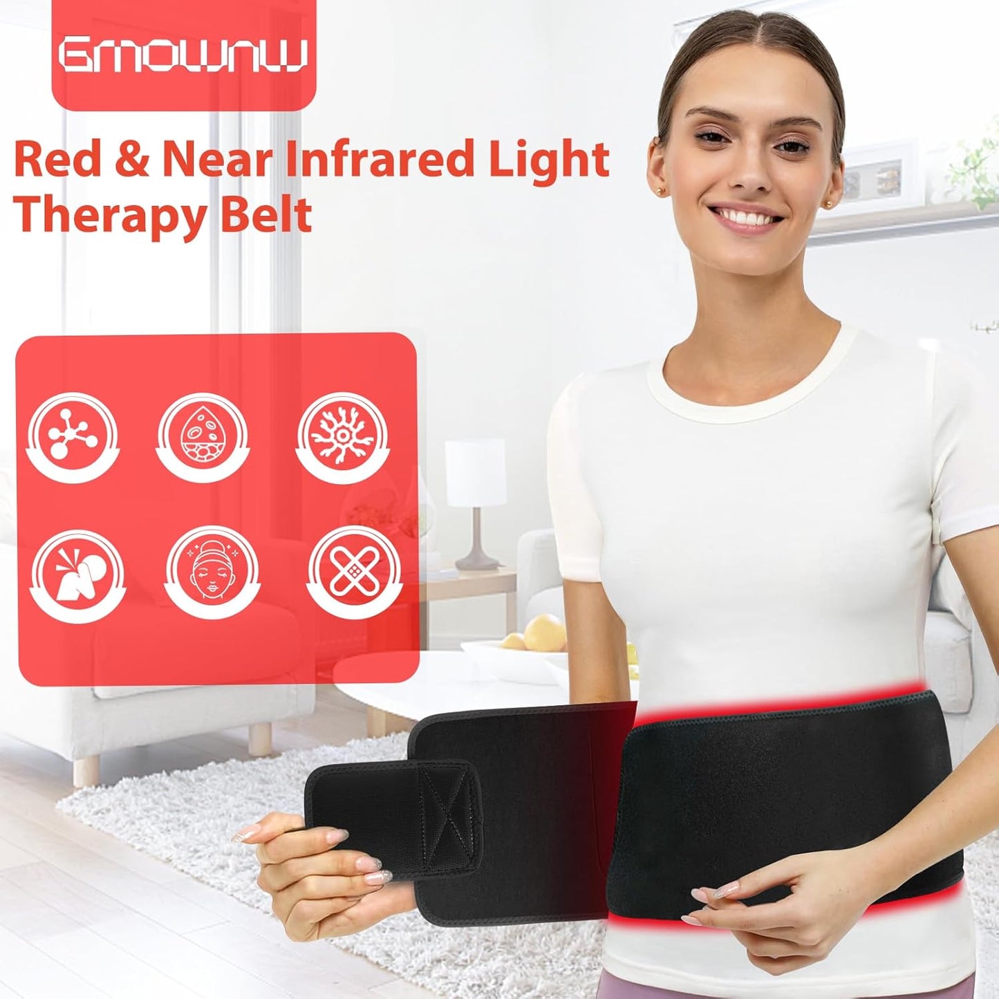 Red Light Therapy for Body, Infrared Light Therapy for Shoulder Waist Muscle Pain Relief, Upgraded 3 in 1 Led Beads, 660Nm Red Light &850Nm near Infrared Light Therapy Belt Wrap Timer Remote Control